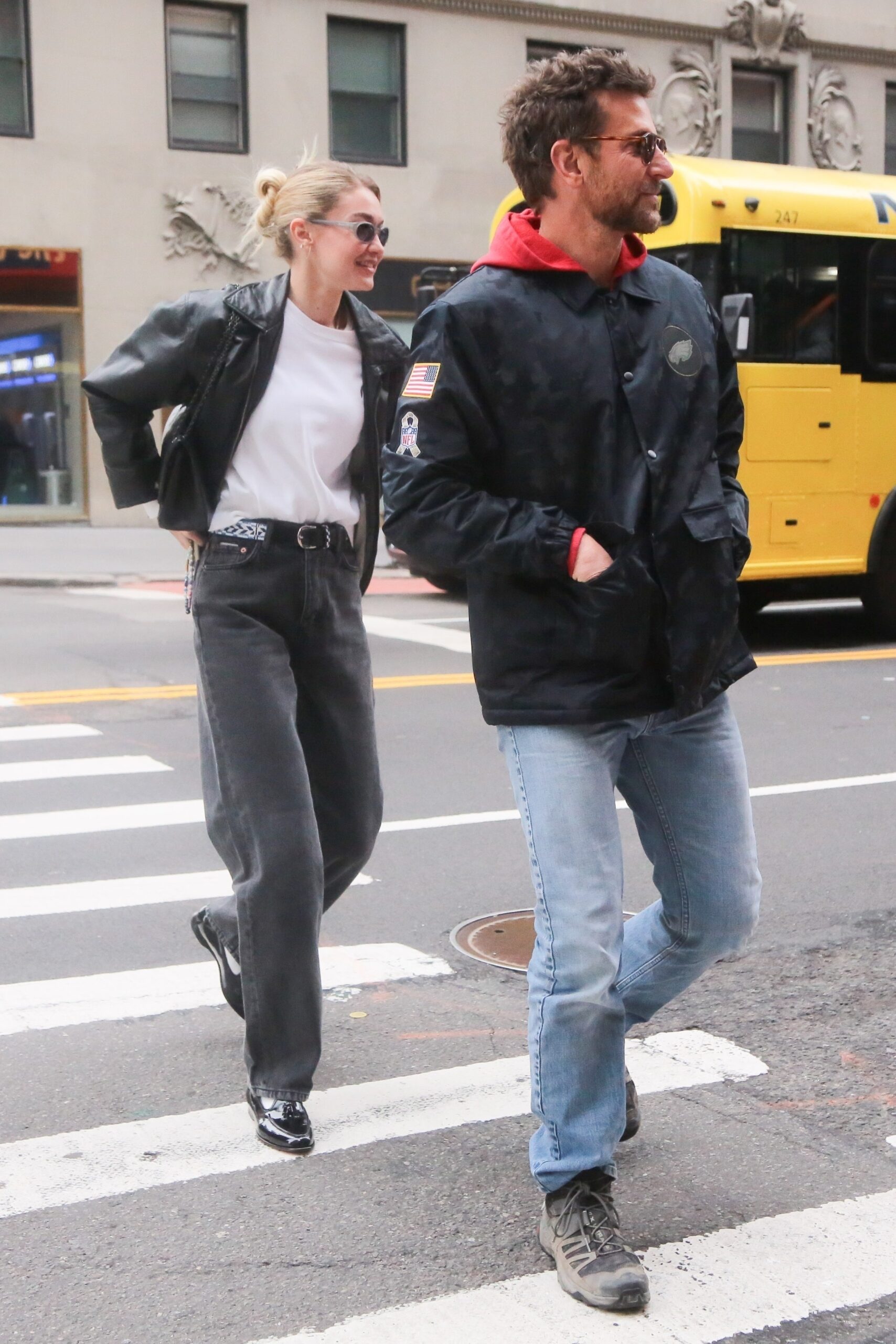 Gigi Hadid and Bradley Cooper flash huge smiles while strolling through NYC together