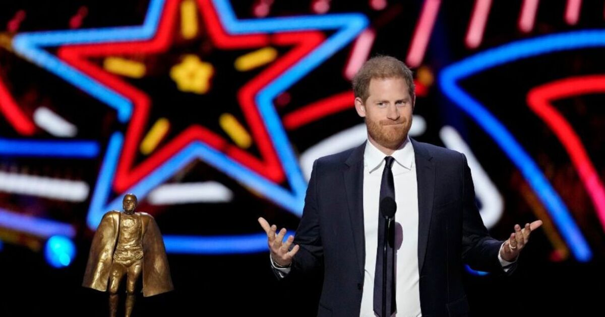 Prince Harry flies back from cancer-stricken King Charles to crack jokes at NFL awards