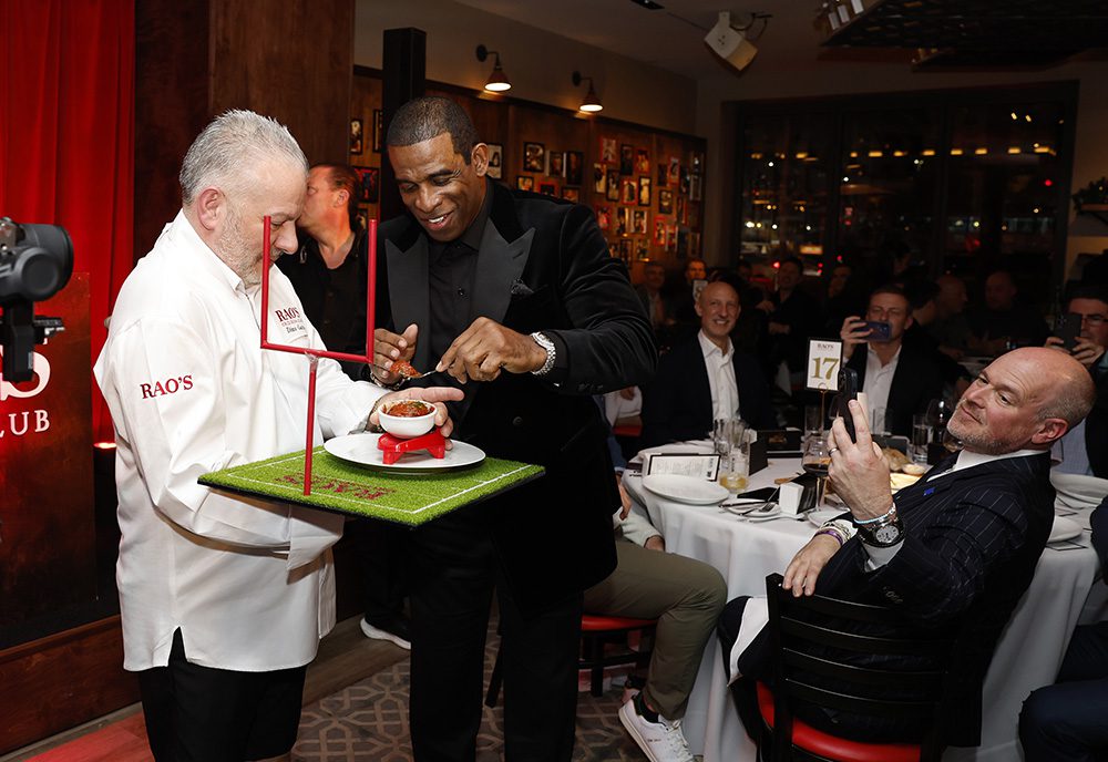 Deion Sanders, NFL greats huddle over meatballs at Rao’s Super Bowl 2024 pop-up in Las Vegas