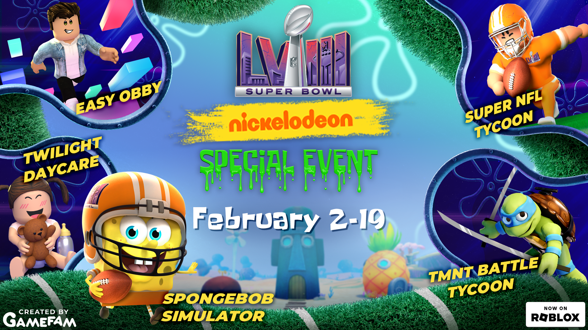 SpongeBob gets ready for Super Bowl LVIII with Roblox and Gamefam