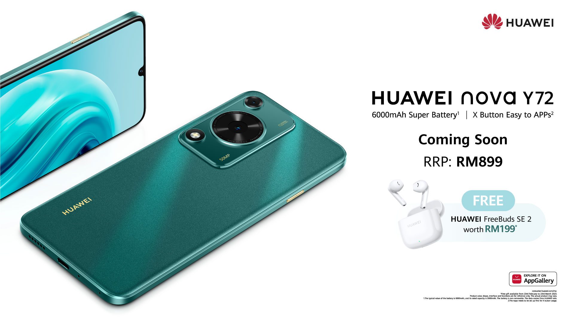 The Huawei nova Y72 features a 6000mAh battery and a ‘X’ Button for RM899