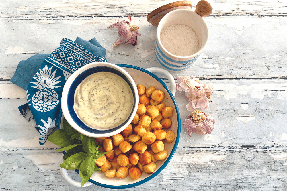 Crispy Air Fried Gnocchi with Basil Aioli