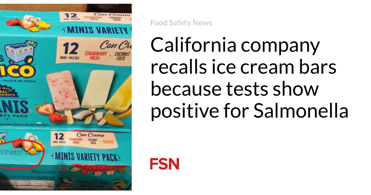 California company recalls ice cream bars because tests show positive for Salmonella