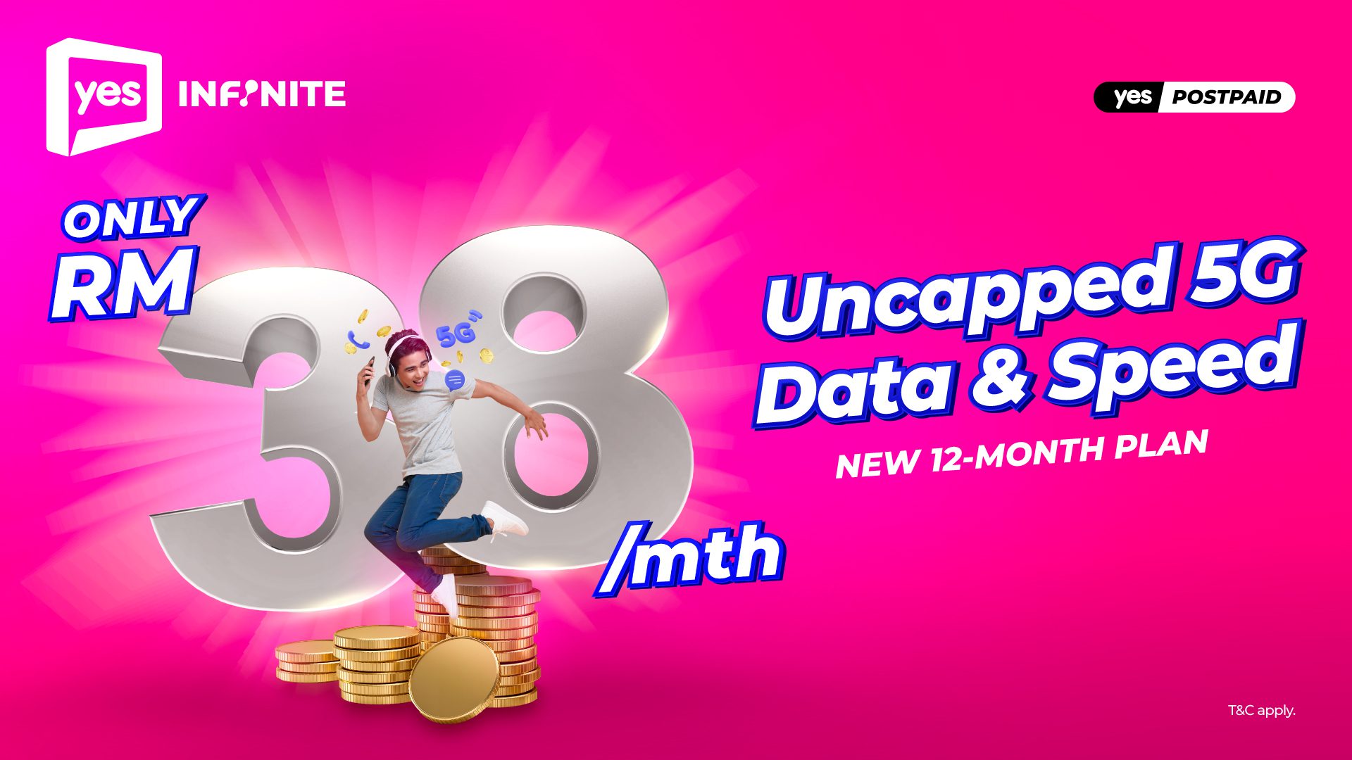 Yes Infinite+ postpaid plan is now even more affordable from RM38/month with a 12-month contract