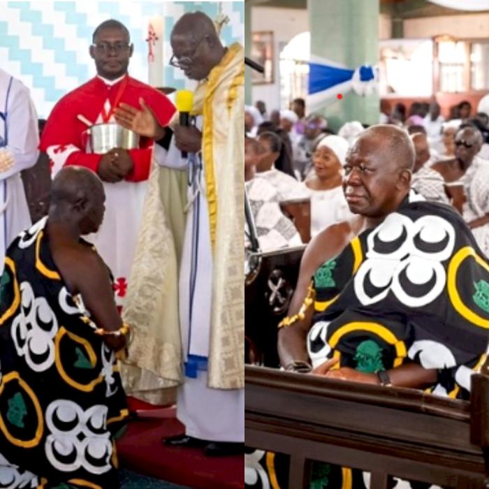 Asantehene Otumfuor Osei Tutu Bows And Kneels Before Anglican Priest For Prayers – Fans React