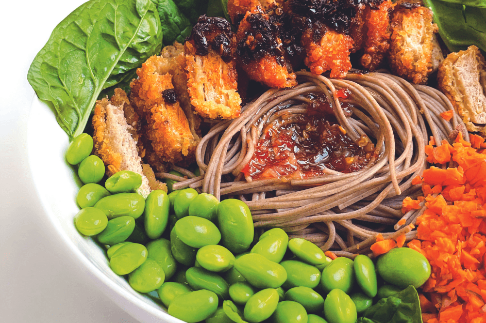 Plantein Tenders with Sweet Chilli Soba Noodles