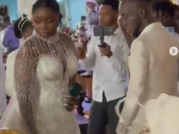 Akwaboah’s Wife Captured Giving Attitude During White Wedding After A Woman Shouted She Is Disrespecful