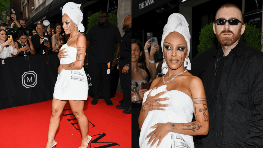 Doja Cat Heads To The 2024 Met Gala In VETEMENTS Towel “Dress”